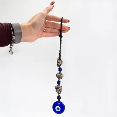 Hanging Stone Pendant Pirite Stones & Beads Evil Eye — foto 2
