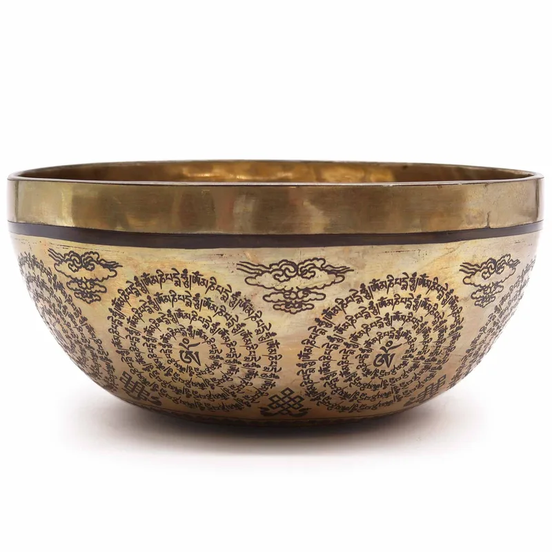 Tibetan Healing Engraved Bowl - 21cm - Om & Buddha — foto 2