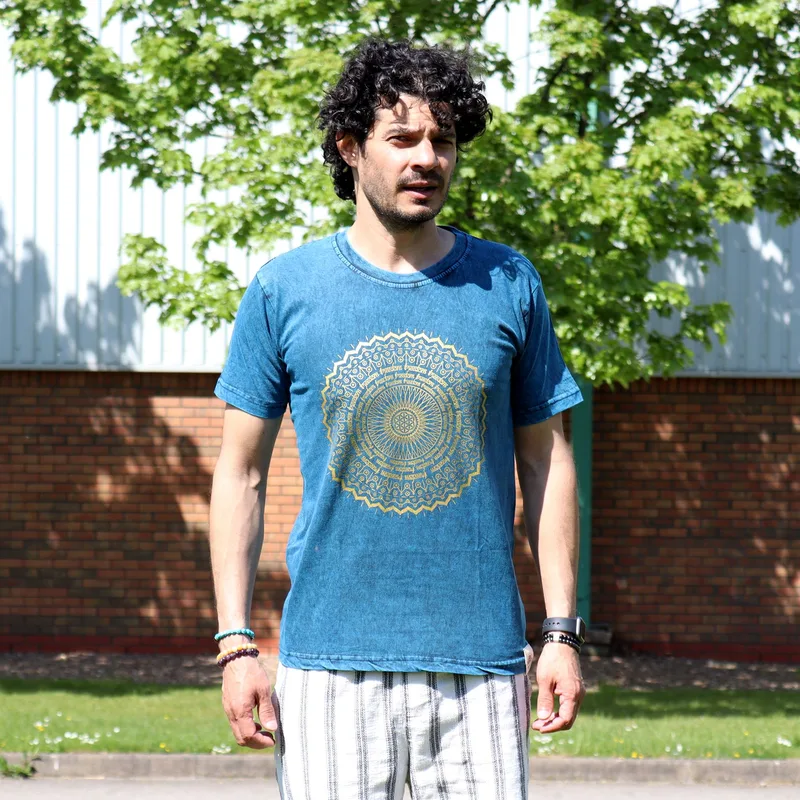 Nomad Sari Stonewashed Cotton T-Shirt Mandala Blu Medium — foto 2