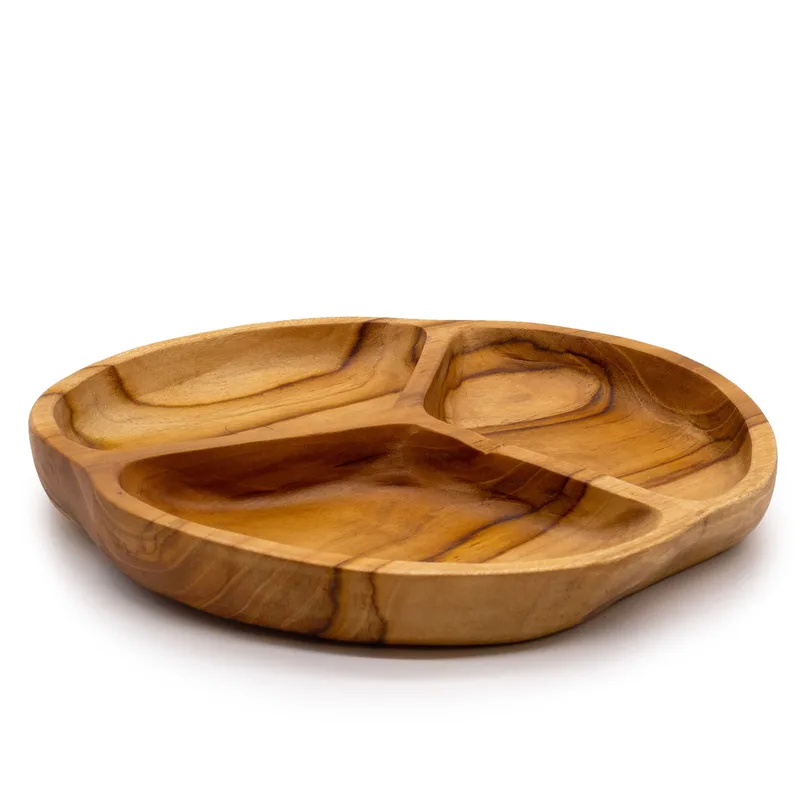 Smooth Teakwood Fruit Bowl Three Sections 30x4cm