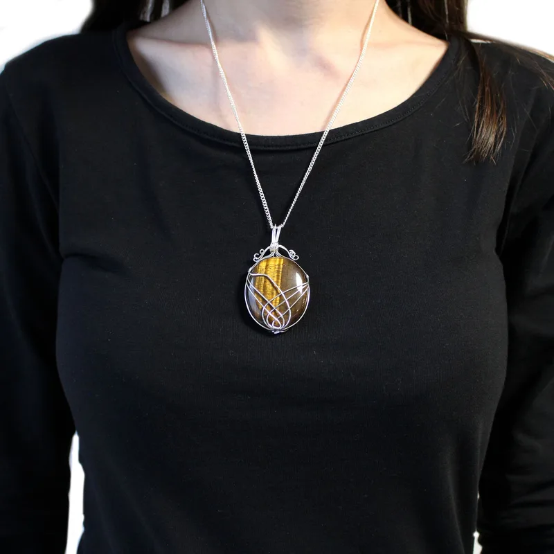 Swirl Wrapped Gemstone Necklace Tiger Eye — foto 3