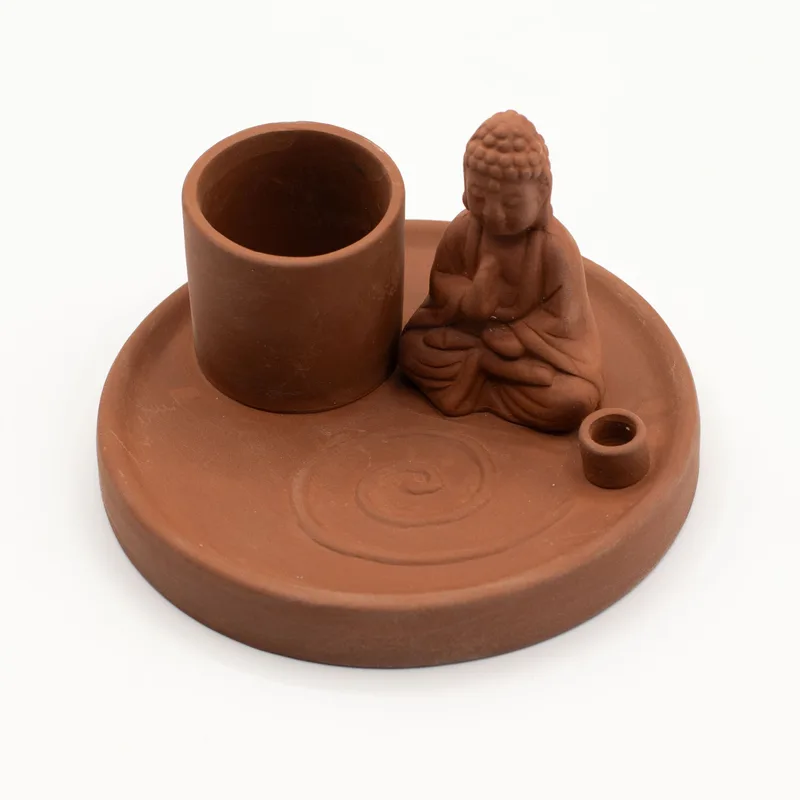 Multi Purpose Buddha Incenso Plate Naturale Terracotta Style — foto 1