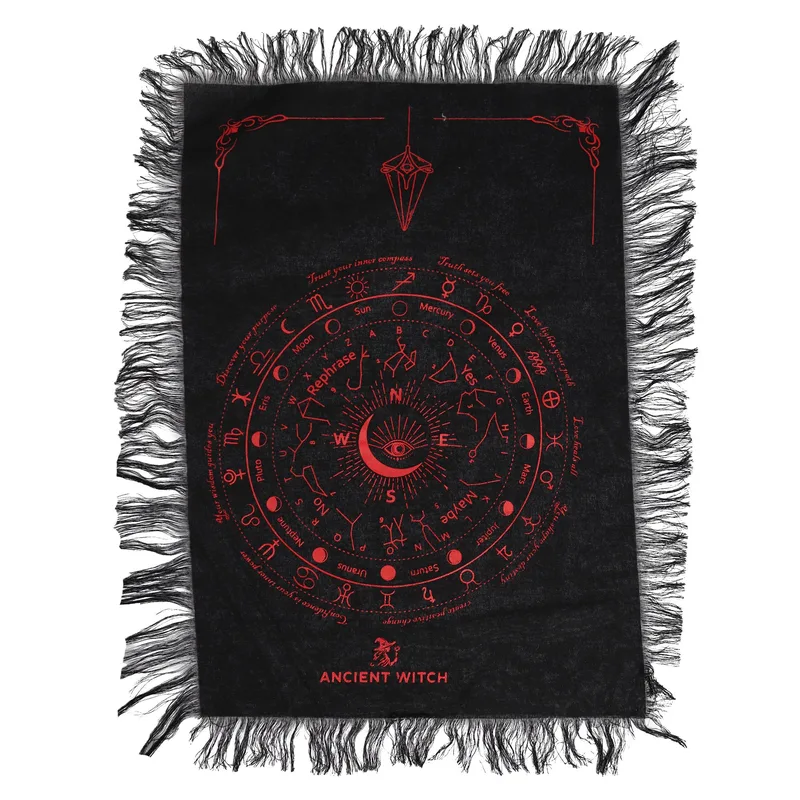 Ancient Witch Pendulum Divination Cloth - All Seeing Eye - Nero & Blood Red