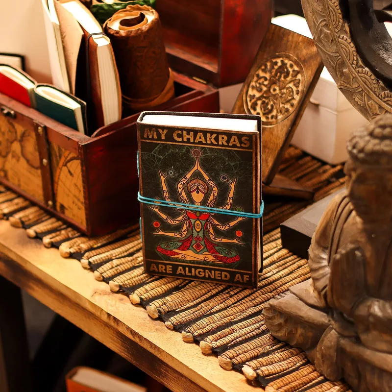 Leather Printed Notebook – My Chakras Are Aligned AF 17.8×12.7 cm