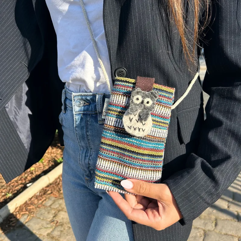 Phone Porta Bag Stripes Multi and Bianco owl decor — foto 3