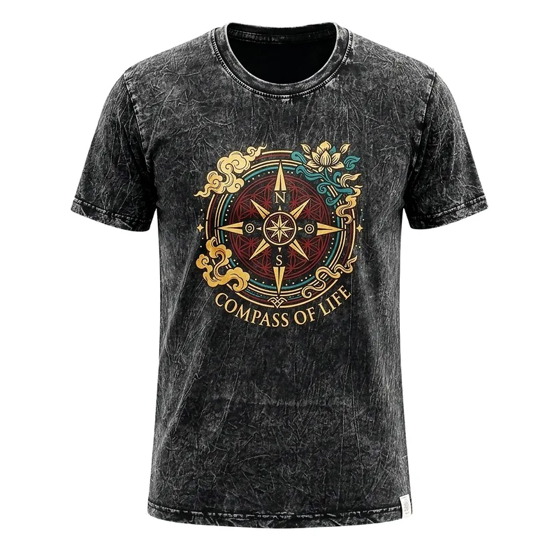 Nomad Sari Stonewashed Cotton T-Shirt Compass of Life Charcoal Medium — foto 5