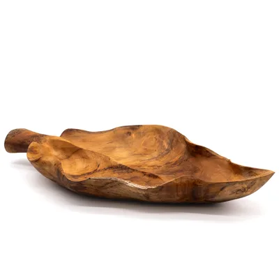 Large Leaf Shaped Teakwood Fruit Bowl - 40x24x5cm — foto 3