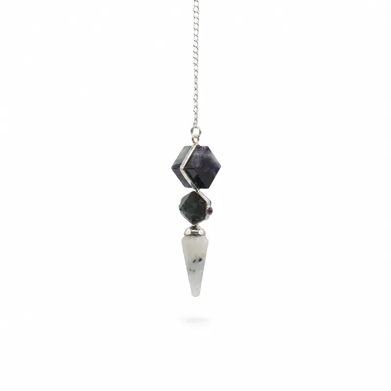 Psychic Gateway Edition Three Piece Pendulum Multi Fluorite Labradorite Rainbow Moonstone — foto 1