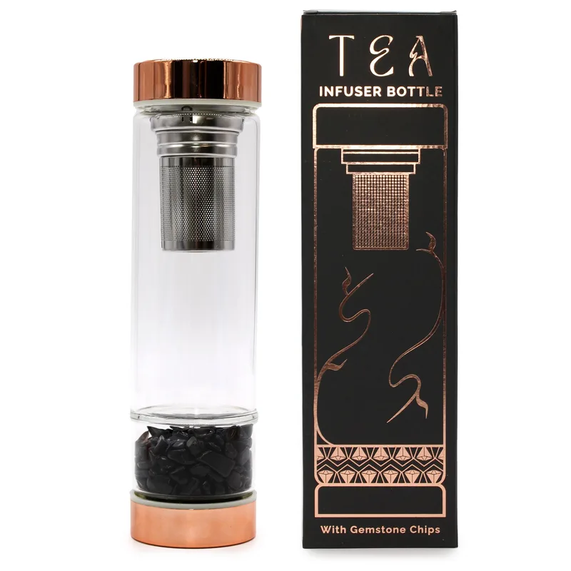 Crystal Glass Tè Infuser Bottle Rosa Oro Onyx