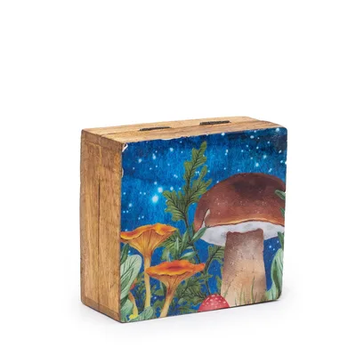 Small Enameled Square Scatola 10x10x4.2cm - Mushroom Design Teal