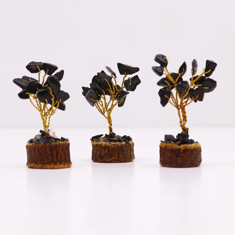 Mini Gemstone Trees On Legno Base - Nero Agate (15 stones) — foto 4