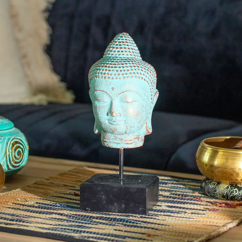 Stillness Buddha Head on Stand Verde Copper — foto 1