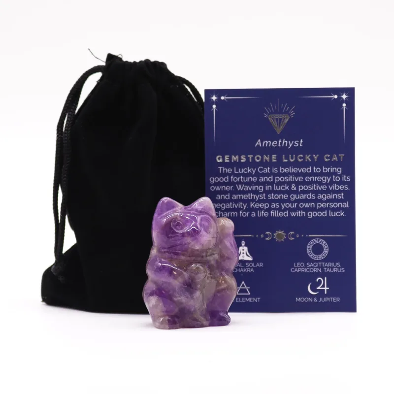 Gemstone Lucky Cat Amethyst 50x35x25mm