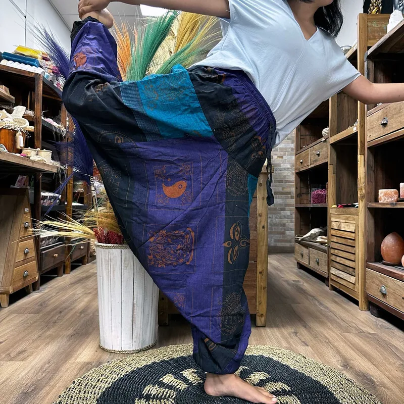 Yoga and Festival Pants Aladdin Himalayan Print on Purple