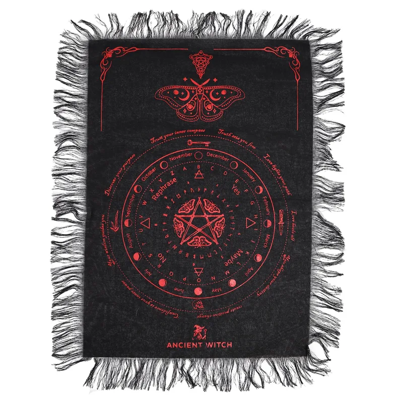 Ancient Witch Pendulum Divination Cloth - Mystic Moth - Nero & Blood Red — foto 1