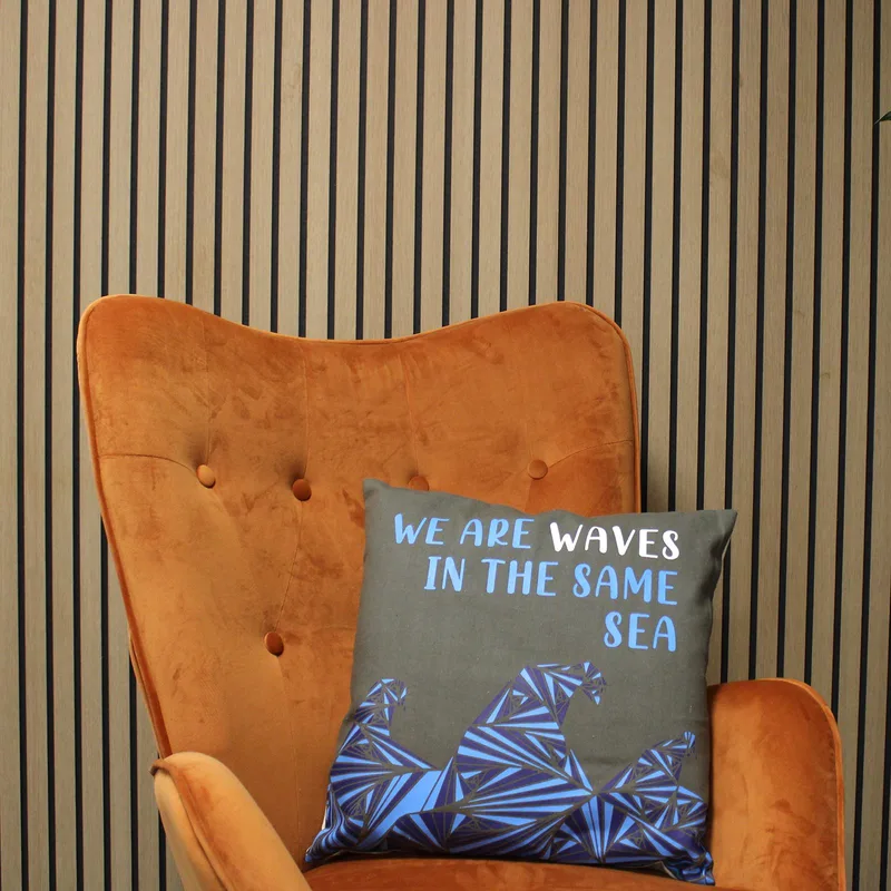 Printed Cotton Cushion Cover - We are Waves - Naturale — foto 4