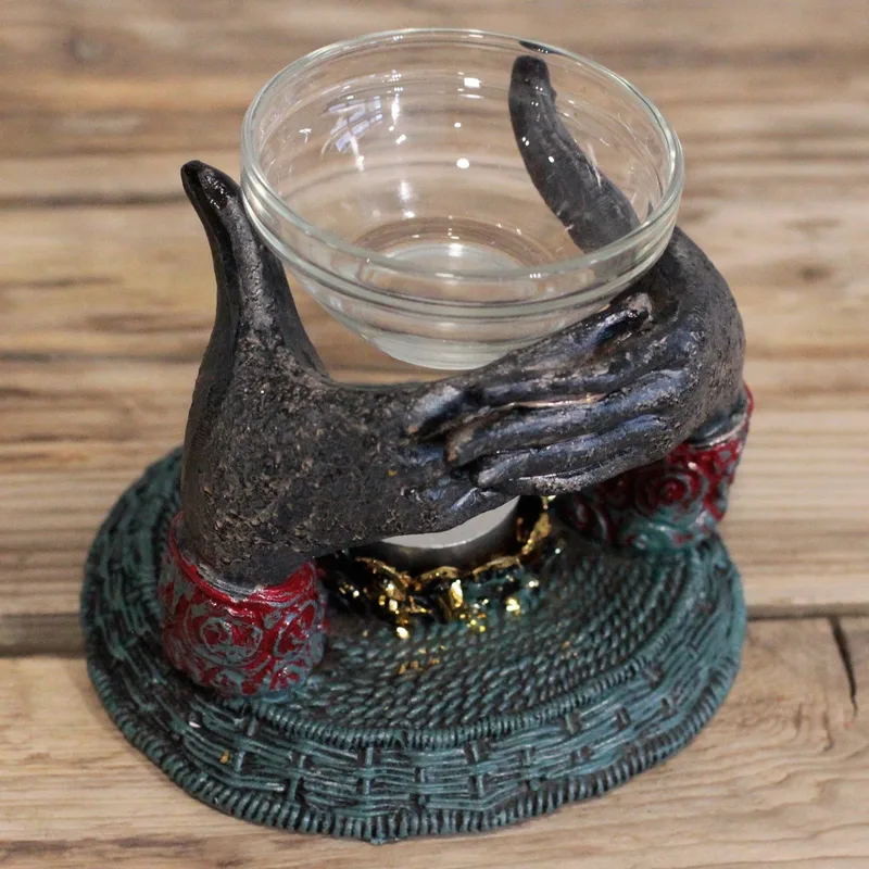 Antique Buddha Offering Hands Olio Bruciatore — foto 2