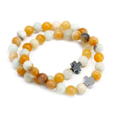 Set di 2 Braccialetti Amicizia con Pietre Preziosa – Lealtà – Amazonite e Giada Gialla — foto 5
