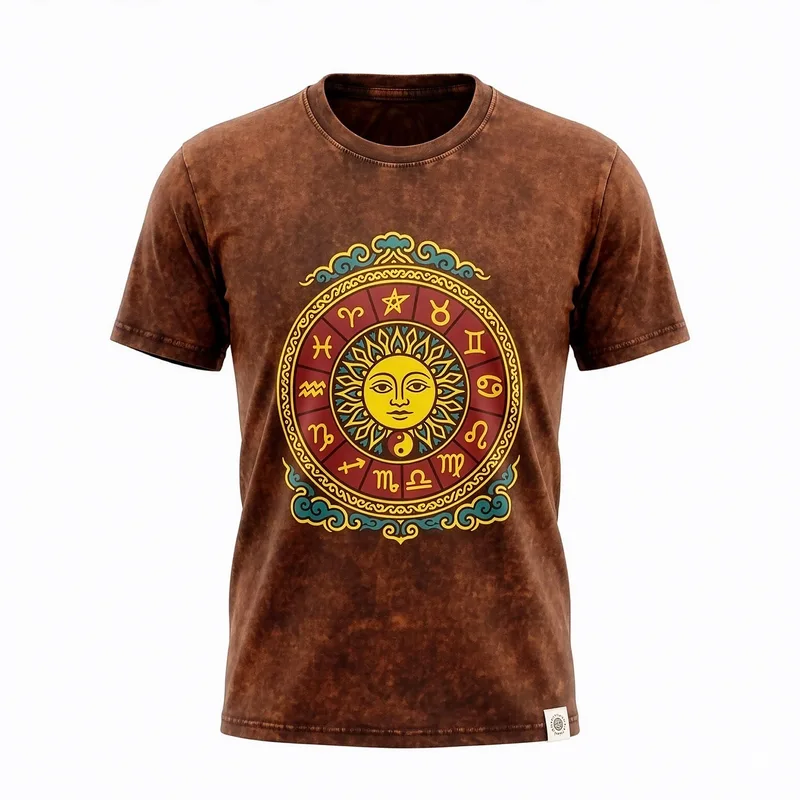 Nomad Sari Stonewashed Cotton T-Shirt Sun & Zodiac Brown Small — foto 5