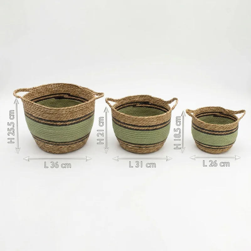 Cotton & Seagrass Large Baskets Naturale Nero & Green Set of 3 — foto 6