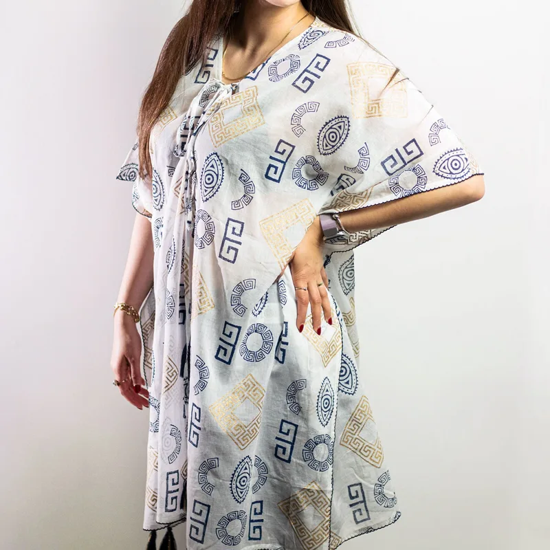 Nomad Sari On the Med Collection Kaftan Oro & Blu Greek Motiff Handpainted — foto 2
