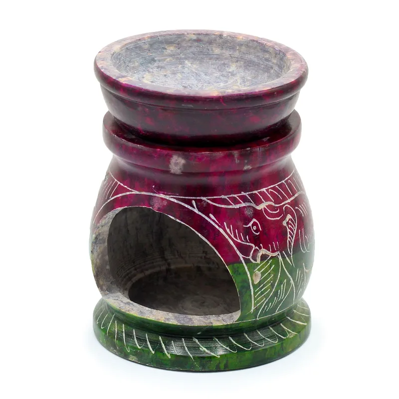 Small Coloured Soapstone Olio Bruciatore 8cm Om & Elephant — foto 1
