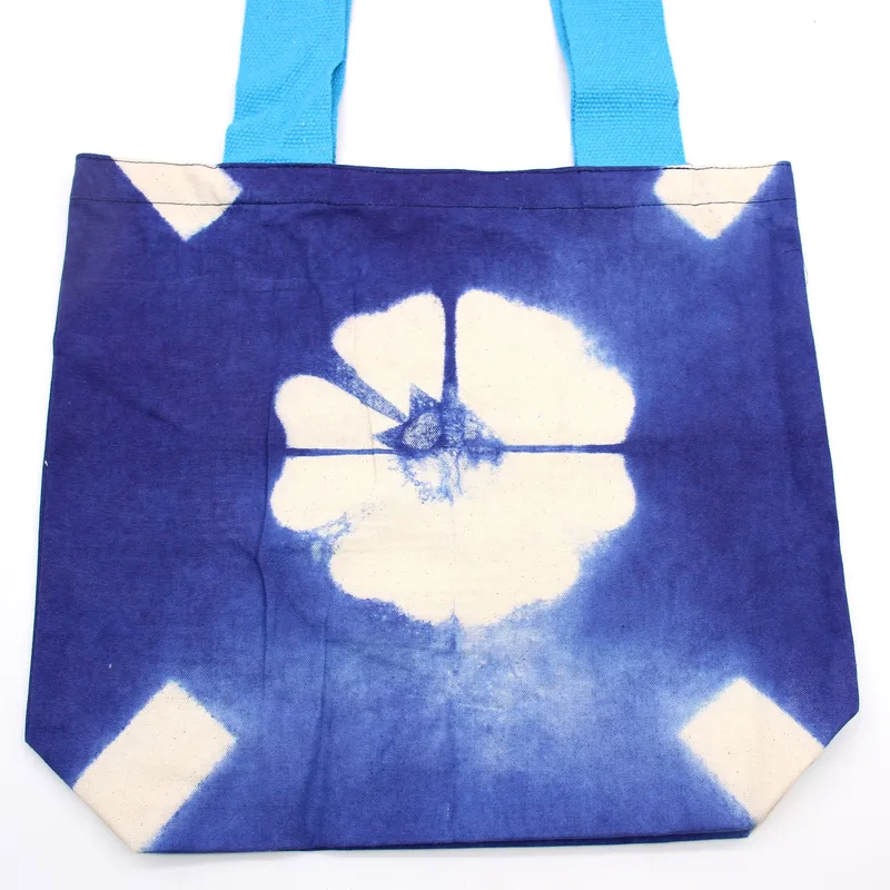 Naturale Tye-Dye Cotton Bag 38x42x12cm Blu Fiore Blu Handle — foto 2