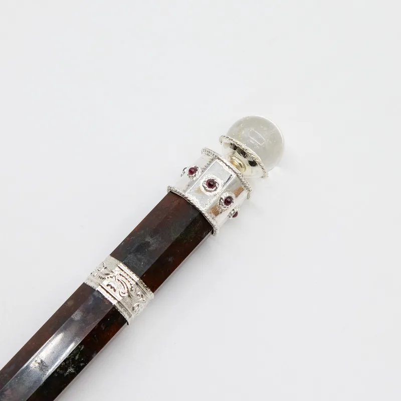 Bloodroot Soverign Wand -Extra Long Fancy Jasper Magic Crystal Ball top 26cm — foto 6