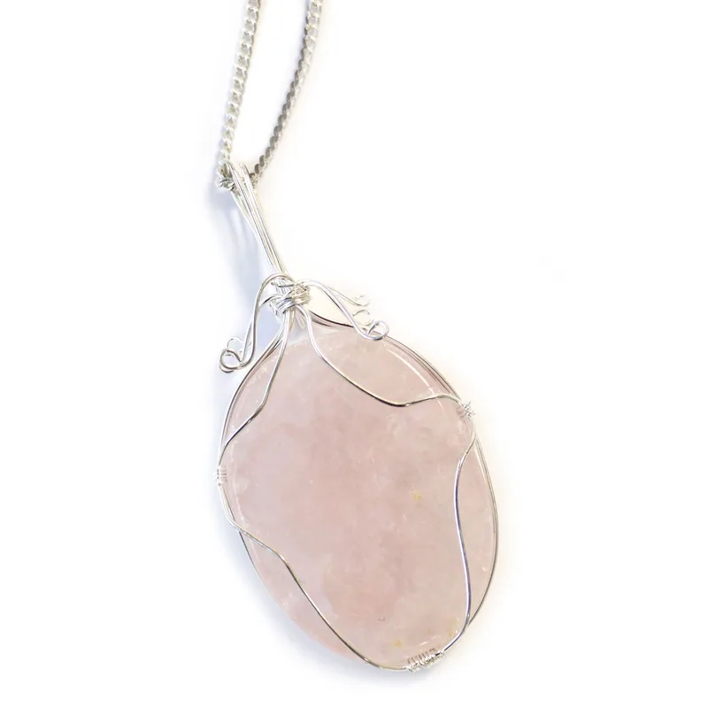 Swirl Wrapped Gemstone Necklace Rosa Quartz