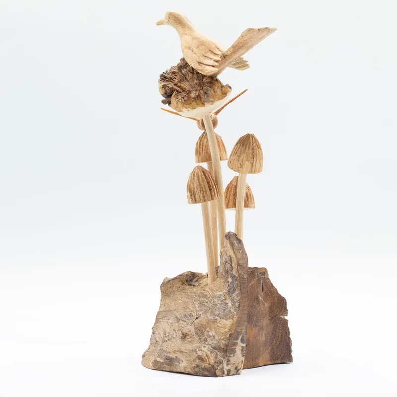 Fatto a mano Parasite Legno Art Carving Bird & Bee on Mushrooms — foto 4