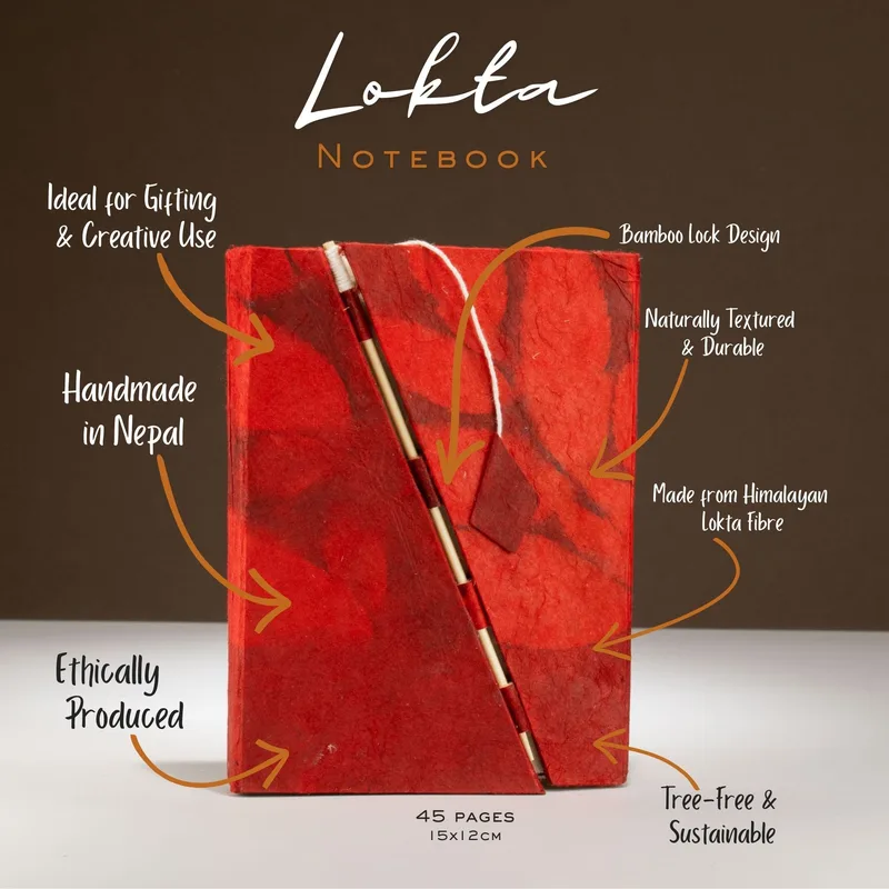 Lokta Bold Floral Bamboo Lock Notebook – Medium (15x12cm) – 45 Leaves – Ruby — foto 4