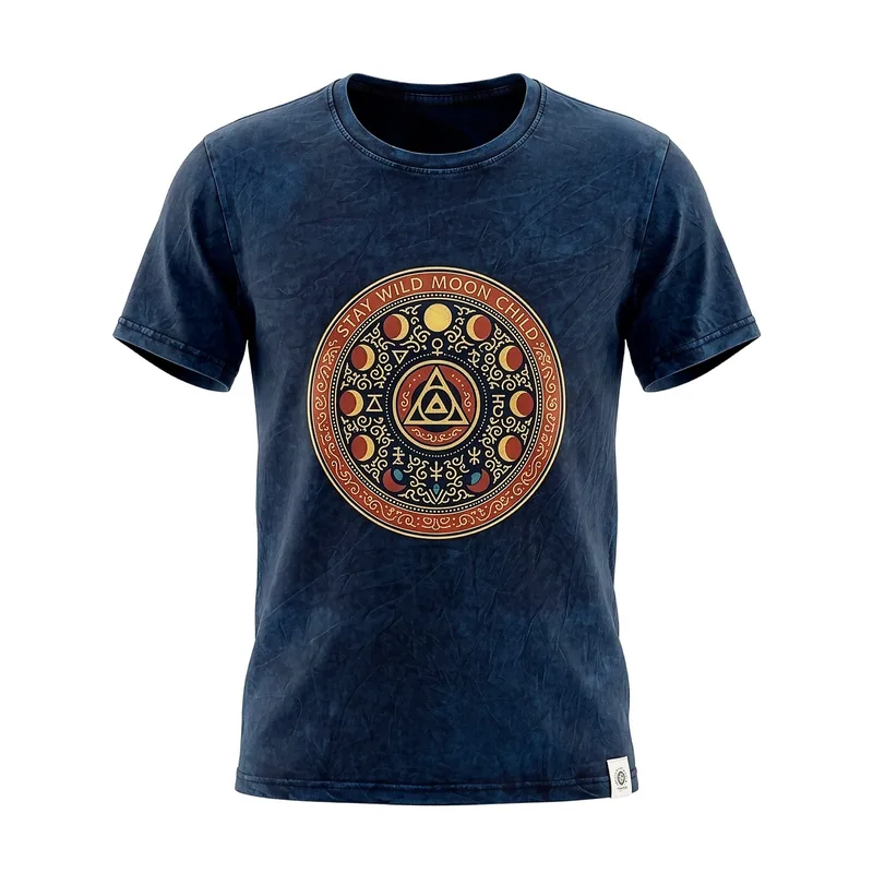 Nomad Sari Stonewashed Cotton T-Shirt Stay Selvatico Moon Child Blu Small — foto 1