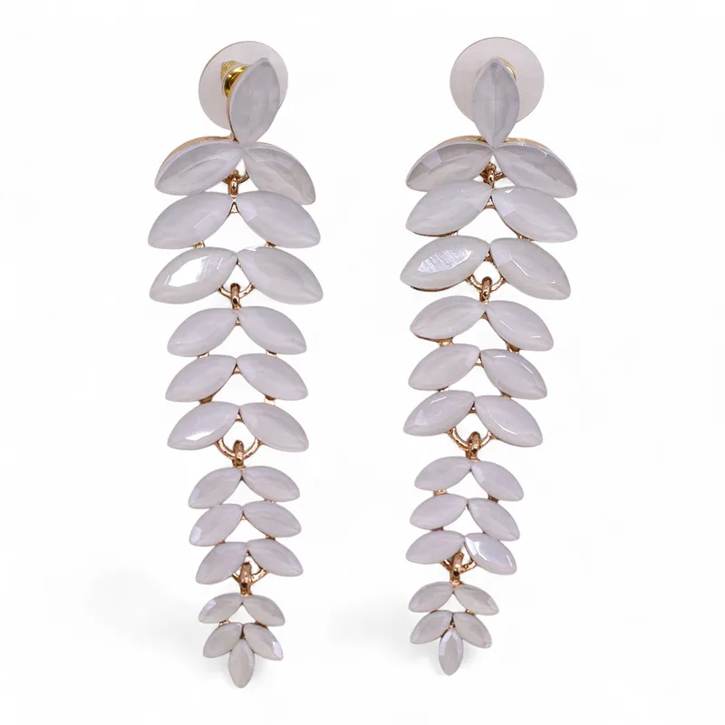 Pearl Vintage Glass Long Drop Earrings