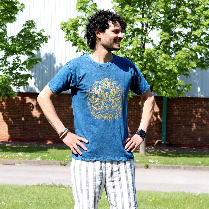 Nomad Sari Stonewashed Cotton T-Shirt – Hamsa – Blu – Medium — foto 3