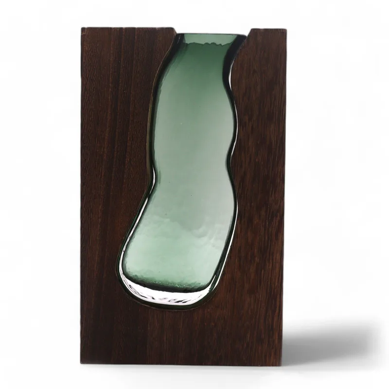 Glass Vase / Terarium inside Dark Tung Legno 14.5x5x23cm
