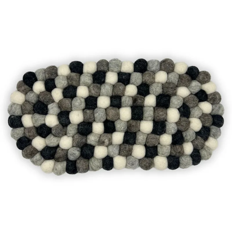 Felt Ball Oval Centre Mat 38x18cm Multi Grey Colour