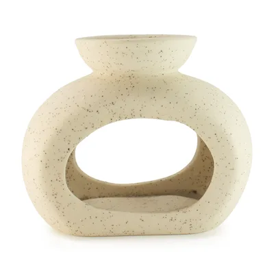 Ceramic Zen Olio Bruciatore - Oval Pebble - Speckled Off-White