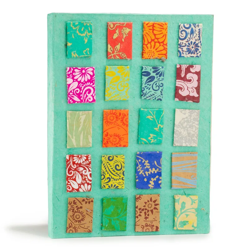 Lokta Mini Tiles Notebook – Large – 45 Leaves – Includes Bookmark – Teal