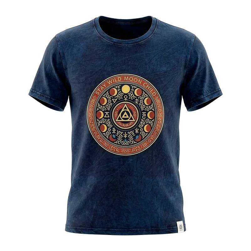 Nomad Sari Stonewashed Cotton T-Shirt Stay Selvatico Moon Child Blu Medium — foto 3