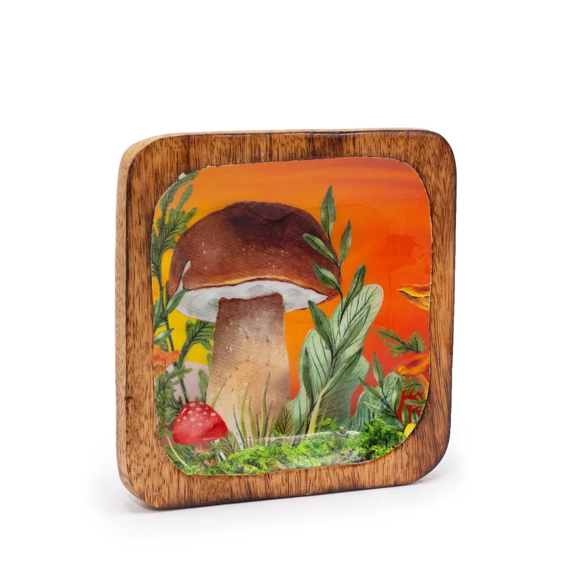 Big Square Trinket Tray 15x15x2.5cm Mushroom Design Maroon — foto 1