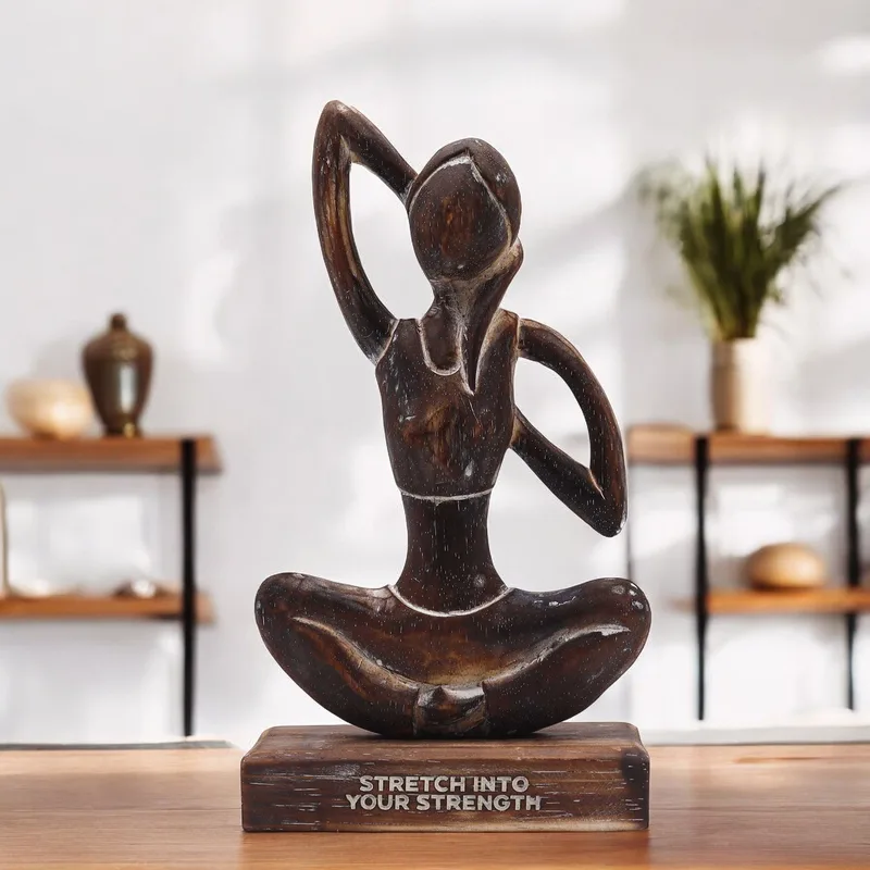 Wooden Yoga Lady Antique Cow Face Pose "Stretch into Your Strength" — foto 1