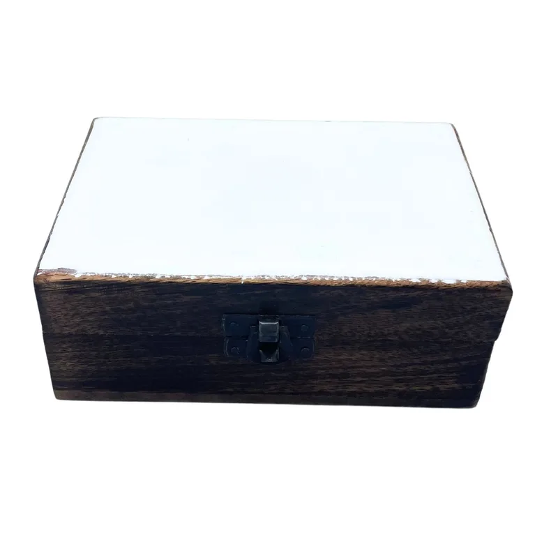 Medium Ceramic Glazed Legno Scatola - 15x10x6cm - Bianco