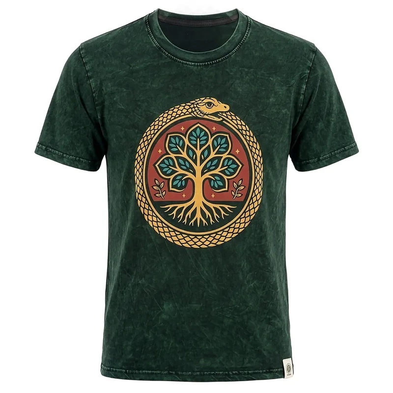 Nomad Sari Stonewashed Cotton T-Shirt Albero of Life Verde XL — foto 5