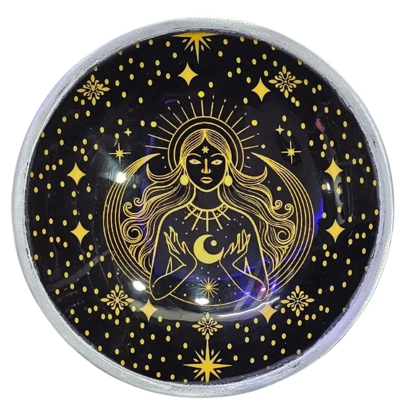 Triple Leg Enamelled Offering Plate Oro Goddess on Nero — foto 3