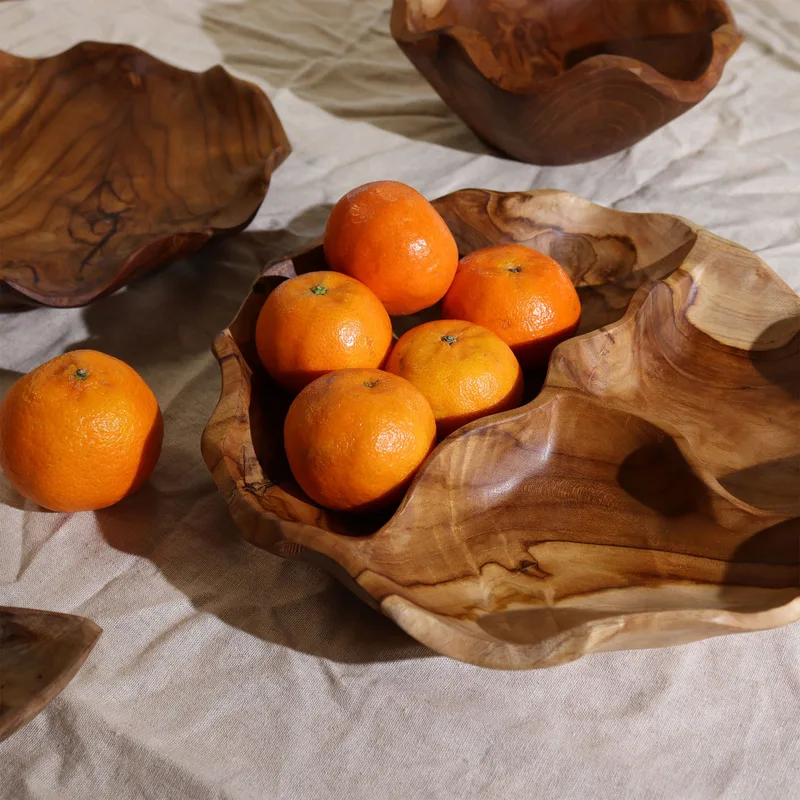 Smooth Round Teakwood Fruit Bowl Three Sections 30x5.5cm — foto 3