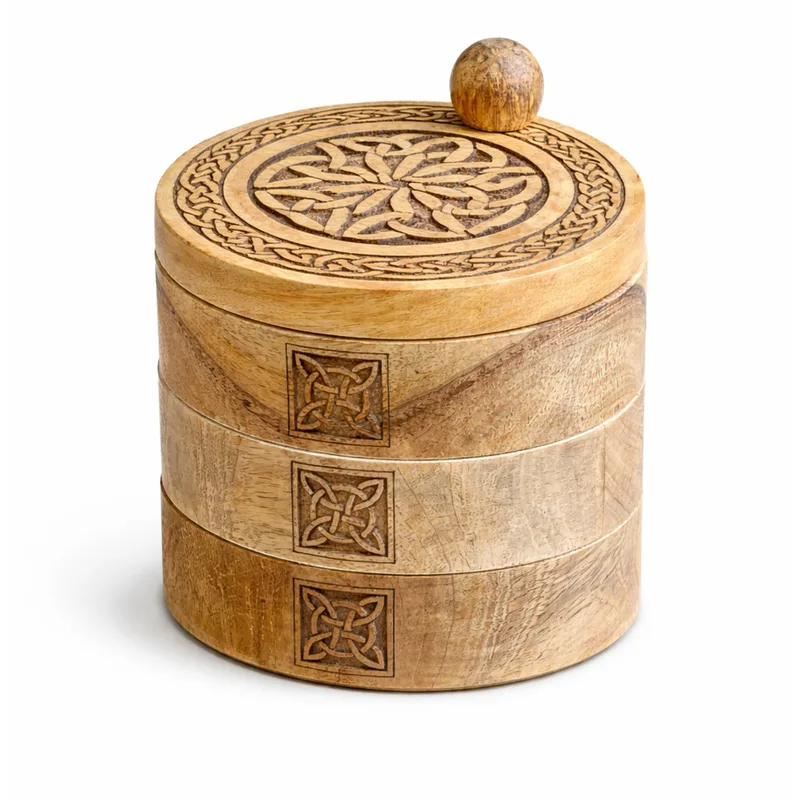 Celtic Carved 3 Tier Revolving Scatola