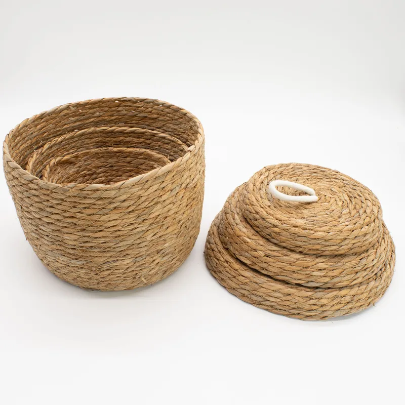Seagrass & Cotton Round Baskets with Lids Naturale Set of 3 — foto 1