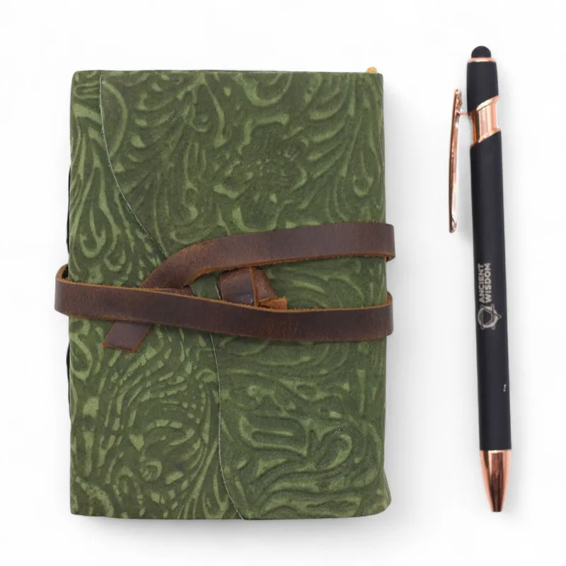 Fat Deckled Leather Notebook – Verde Maze Pattern – 12.7×8.9 cm — foto 3