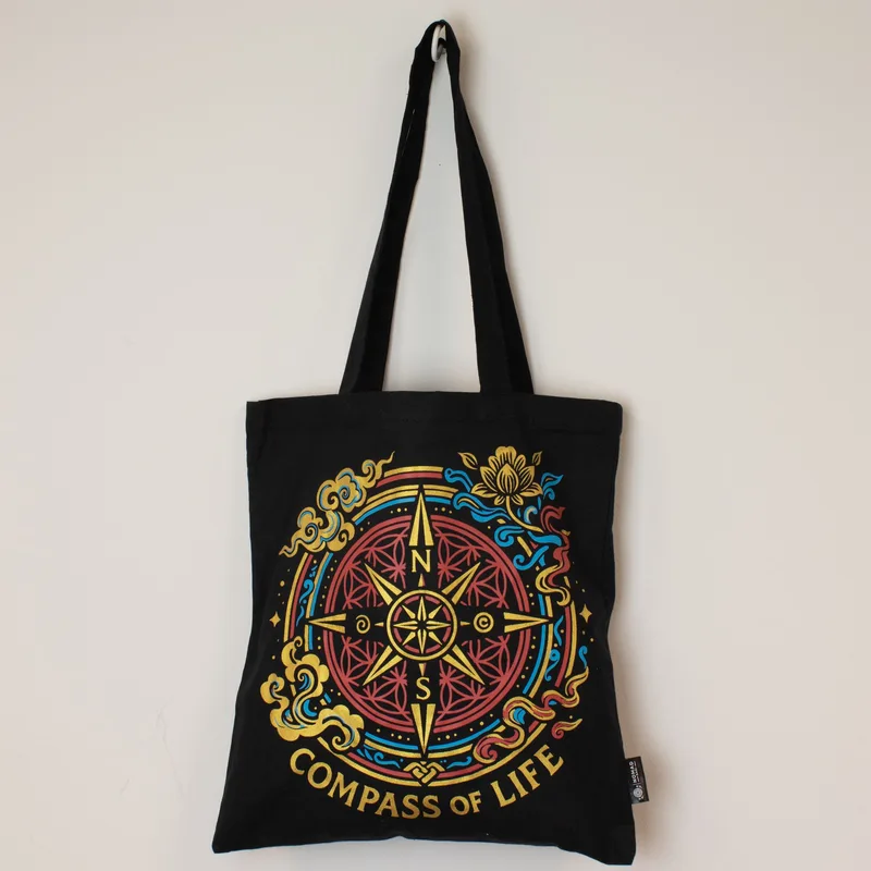 Iconic Classic Tote Bag - Compass of Life - Nero 6oz — foto 2