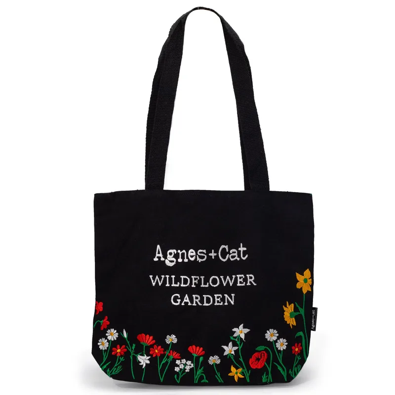 Agnes + Cat Wildflower Garden Tote Bag Nero